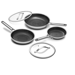 Itopfox Nonstick Frying Pan Set with Lids Tri-Ply Hybrid Ceramic Skillet Stainless Steel Pans, PFAS/PFOA/PTFE Free, Dishwasher & Oven Safe, Induction - 1 of 4