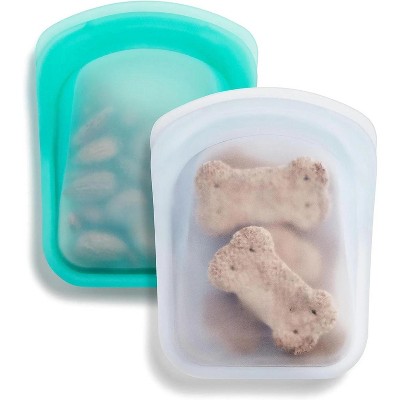 Silicone Reusable Food Storage Pocket Bags, 2-Pack Clear + Aqua, 4 Oz Leak-free