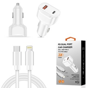 36W PD Dual Ports Travel Car Charger Adapter Fast Charging with USB-C To 8 Pin Cable - 1 of 4