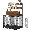 57" Heavy-Duty Dog Crate Furniture with 2 Doors, Flip Top, Storage Shelves, Removable Tray & Adjustable Bowls - 2 of 4