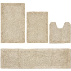 Edge Bath Rug 100% Premium Cotton Ultra-Soft Water Absorbent Tufted Solid Reversible 4 Piece Bathroom Rug Set for Machine Washable Bathmat - 1 of 2