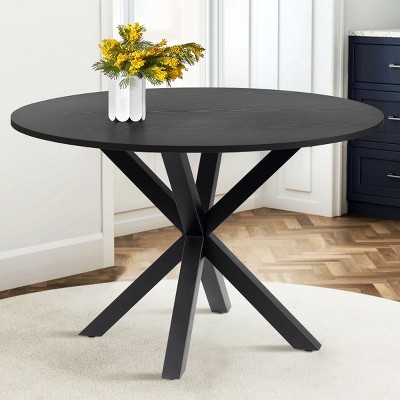 Oliver Round Dining Table,Mid-century Dining Table for 4-6 people With Crossroads Round Pedestal Metal Legs-Maison Boucle