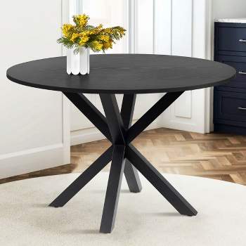 Oliver Round Dining Table,Mid-century Dining Table for 4-6 people With Crossroads Round Pedestal Metal Legs-The Pop Maison