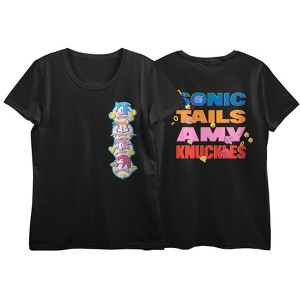 Sonic The Hedgehog Classic Character Heads & Names Crew Neck Short Sleeve Women's Black T-shirt - 1 of 3
