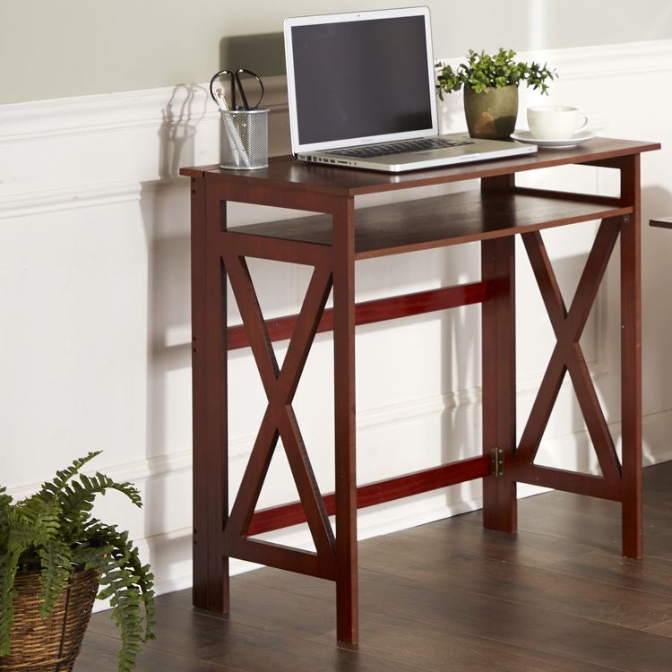 The Lakeside Collection Crisscross Folding Office Furniture - Walnut Desk, 5 of 7