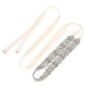 Unique Bargains Handmade Rhinestone Dress Accessories Bridal Belt with Ribbons - 1 of 4