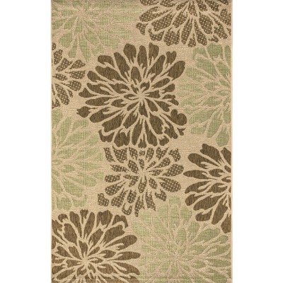 Zinnia Sage and Brown Floral Flatweave Indoor/Outdoor Rug