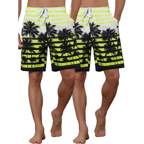 Lars Amadeus Men's Color Block Tropical Trees Printed Striped Beach Shorts 2 Pack Yellow 36