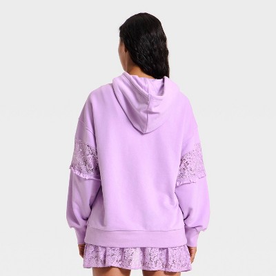 Women's Lace Trim French Terry Hooded Sweatshirt - JoyLab | eBay