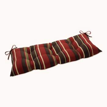 Outdoor Tufted Bench/Loveseat/Swing Cushion - Brown/Red Stripes - Pillow Perfect