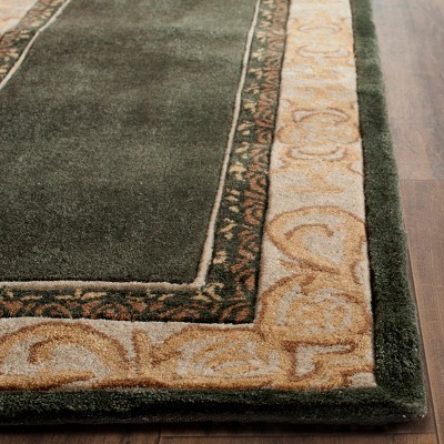 Hand-Knotted Green and Ivory Wool Area Rug, 8' x 10'