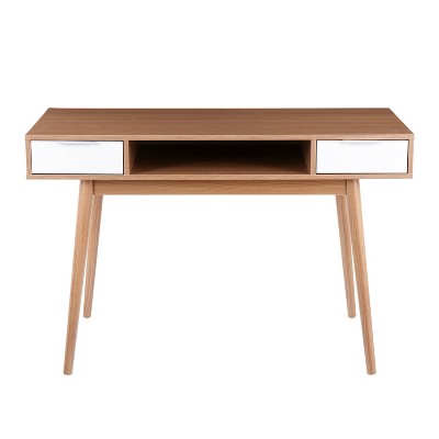 Modern Versatile Home Office Desk with Drawers in Natural White