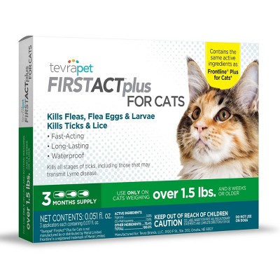 Tevra Pet FirstAct Plus Flea and Tick Treatment for Cats - Over 1.5lbs - 3 Doses