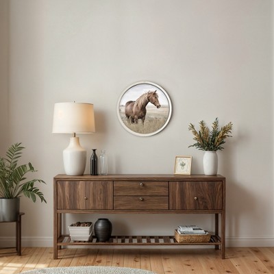 Sepia Toned Horse Pasture 20" x 20" Round White Framed Print