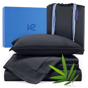 Kickoff Home Viscose from Bamboo Sheets Set 300 Thread Count 100% Organic Bamboo Viscose Cooling Bedding Sheets Hot Sleepers, Flat, Fitted, Pillowcase - 1 of 4