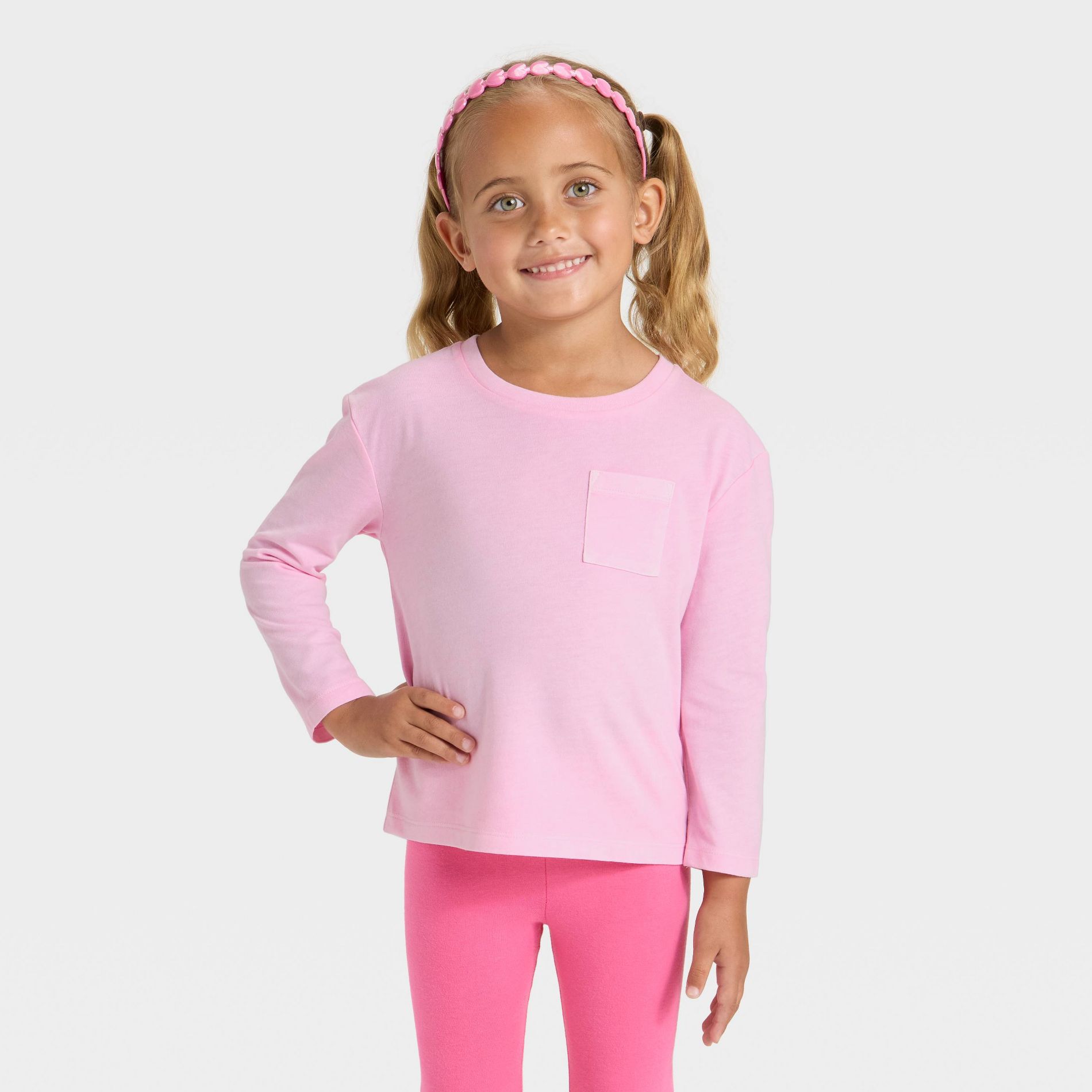 Toddler Girls' Long Sleeve Pocket T-Shirt - Cat & Jack™ Pink 3T