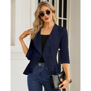 Womens Open Front Peplum Hem 3/4 Sleeve Casual Blazer Cardigan Jacket - 1 of 4