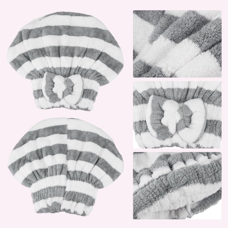 Unique Bargains Strong Absorbent Coral Fleece Stripped Hair Drying Towel Dry Cap 1 Pc, 5 of 7