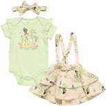 Disney Princess Belle Ariel Tiana Baby Girls Bodysuit French Terry Jumper and Headband 3 Piece Outfit Set Newborn to Infant