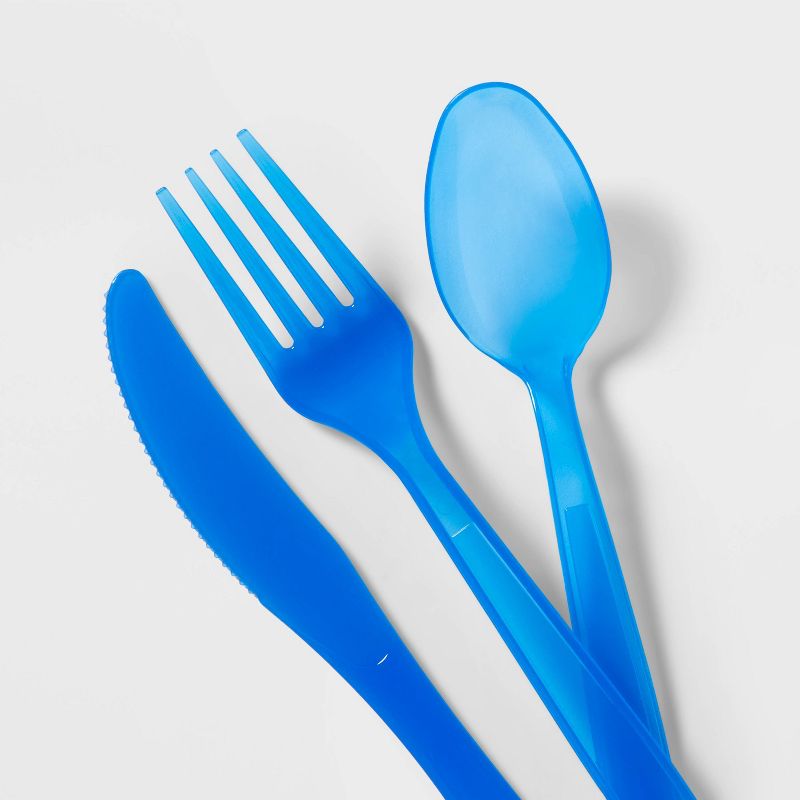 24ct Plastic Cutlery Set Translucent Blue - Sun Squad&#8482;, 2 of 4