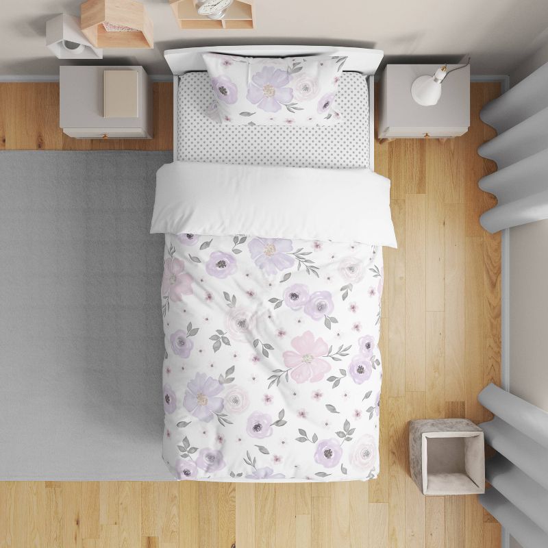 5pc Watercolor Floral Toddler Kids&#39; Bedding Set Lavender and Gray - Sweet Jojo Designs, 3 of 8