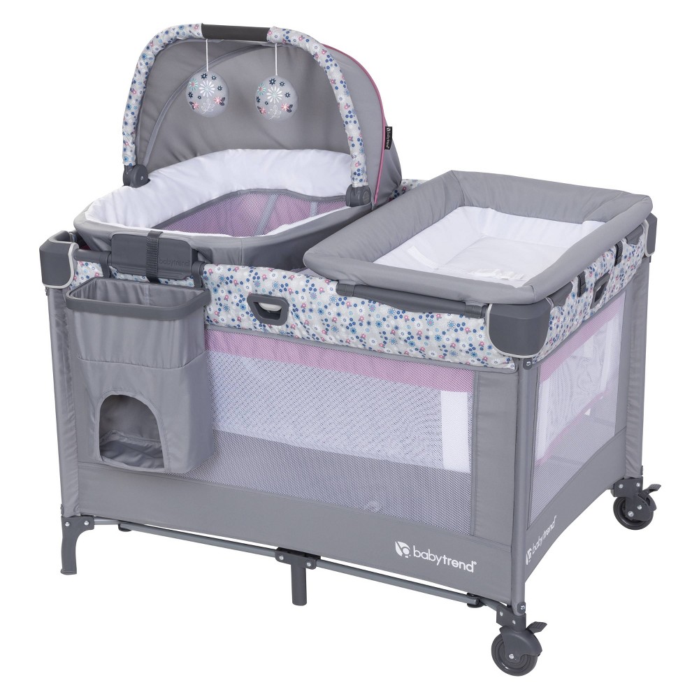 Photos - Bed Baby Trend Nursery Den Playard with Rocking Cradle - Daisy Pink 