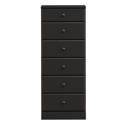 Sleek Deep Black Tall Dresser with Crystal Knobs and Spacious Drawers
