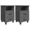 Bedside Cabinet Set of 2 Dark Grey Solid pine wood, MDF Medium - 2 of 4