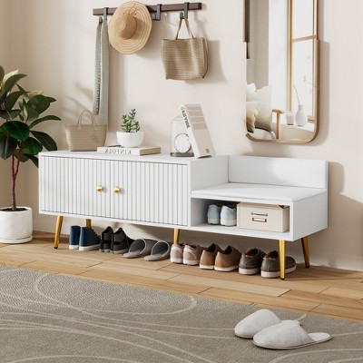 54.3"W Storage Bench, Entryway Storage Shoe Cabinet with Upholstered Cushions 4Q -ModernLuxe
