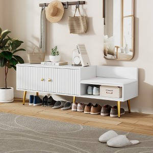 54.3"W Storage Bench, Entryway Storage Shoe Cabinet with Upholstered Cushions 4Q -ModernLuxe - 1 of 4