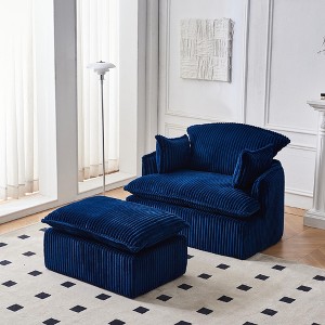 Convertible Compressed Sofa Chair with Ottoman, Modern Corduroy Fabric Armchair for Small Spaces, Living Room, Dorm, or Apartment - 1 of 4