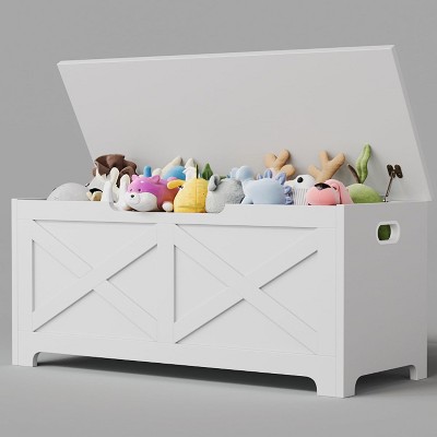 39.4in / 23.6in Storage Chest, Wooden Storage Bench With 2 Safety Hinges, Easy Assembly, Large Toy Chest for Entryway, Living Room, Bedroom