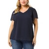 Agnes Orinda Women's Plus Size Pin Dots V Neck Smocked Bell Short Sleeve Top - 2 of 4