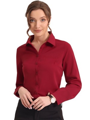 INSPIRE CHIC Women's Contrast Collar Chiffon Long Sleeve Work Office Blouse