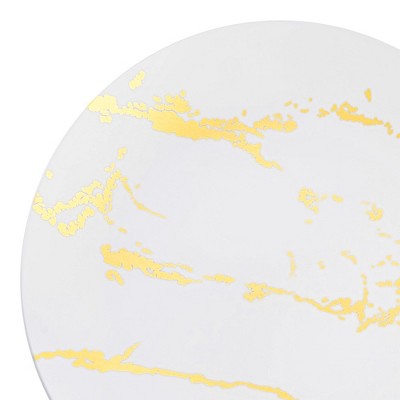 Smarty Had A Party 10.25" White w/ Gold Marble Stroke Plastic Dinner Plates - 120 pcs