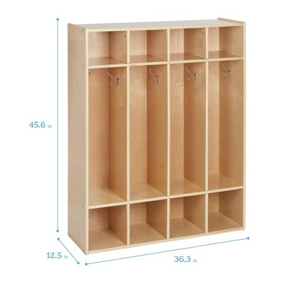 Natural Birch 4-Section Coat Locker with Hooks