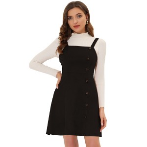 Allegra K Women's Faux Suede Button Decor A-Line Mini Overall Dress - 1 of 4