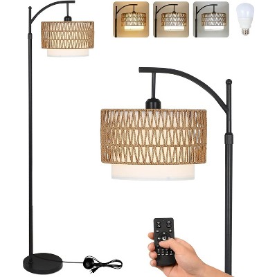 VYNXARIA Arc Floor Lamp for Living Room with 3 Color Temperatures,Farmhouse Floor Lamps with Remote,Dimmable Bulb,Adjustable Tall Lamp,Brown+Black