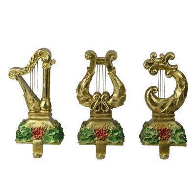 Northlight Set of 3 Gold Harp Musical Instruments Glittered Christmas Stocking Holders 8”