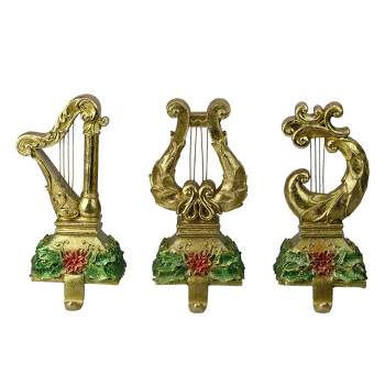 Northlight Set of 3 Glittered Gold Harp Christmas Stocking Holders 7"