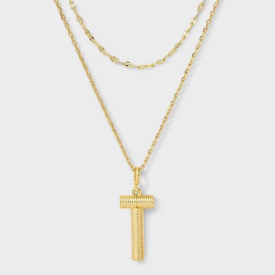 14K Gold Dipped Cubic Zirconia Duo Initial Multi-Strand Necklace - A New Day™ Gold