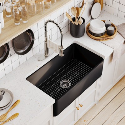 Matte Black Fireclay Single Bowl Farmhouse Kitchen Sink