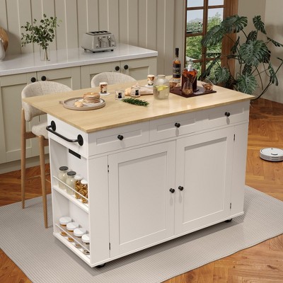 Kitchen Island Cart with 47.2" Wood Top, Island Table for Kitchen with Storage Cabinet & Drop Leaf