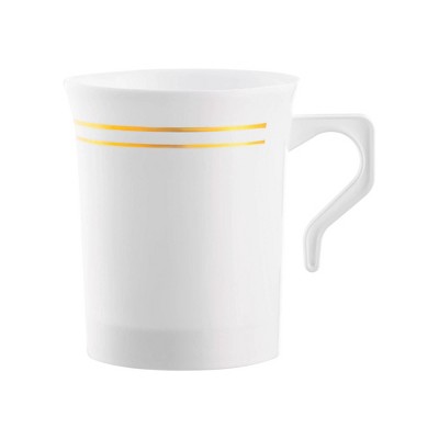 Smarty Had A Party 8 oz. White w/ Gold Edge Rim Round Plastic Coffee Mugs - 120 pcs