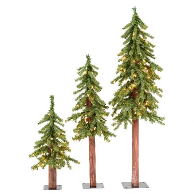 Vickerman 2, 3, and 4 Feet Lit Natural Alpine Artificial Christmas Tree Set with Clear Incandescent Lights