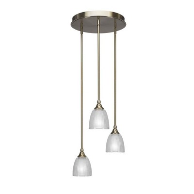 Toltec Lighting Empire 3 - Light Pendant in  New Aged Brass with 5" Clear Ribbed Shade