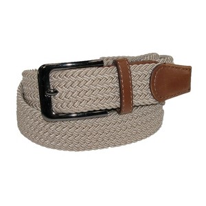 CTM Men's Elastic Braided Stretch Belt with Silver Buckle and Tan Tabs - 1 of 4