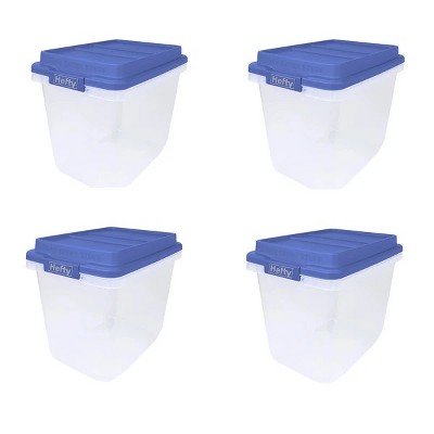 Racxily 32 Qt. Clear Storage Bin with Blue HI-RISE Lid Plastic Storage Bin and Lid, Smoke Blue