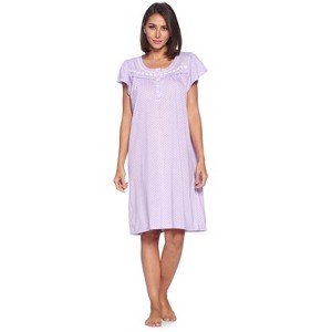 Casual Nights Women's Short Sleeve Floral And Lace Nightgown - 1 of 4