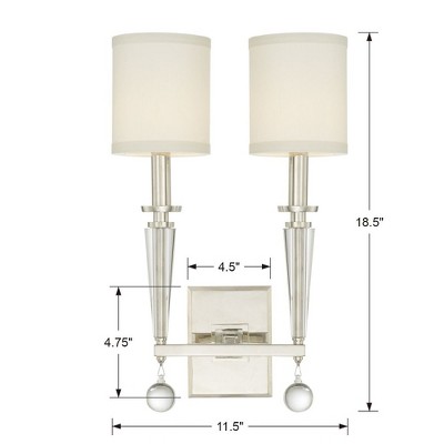 Paxton Elegance 2-Light Polished Nickel Sconce with Silk Shade and Glass Drops